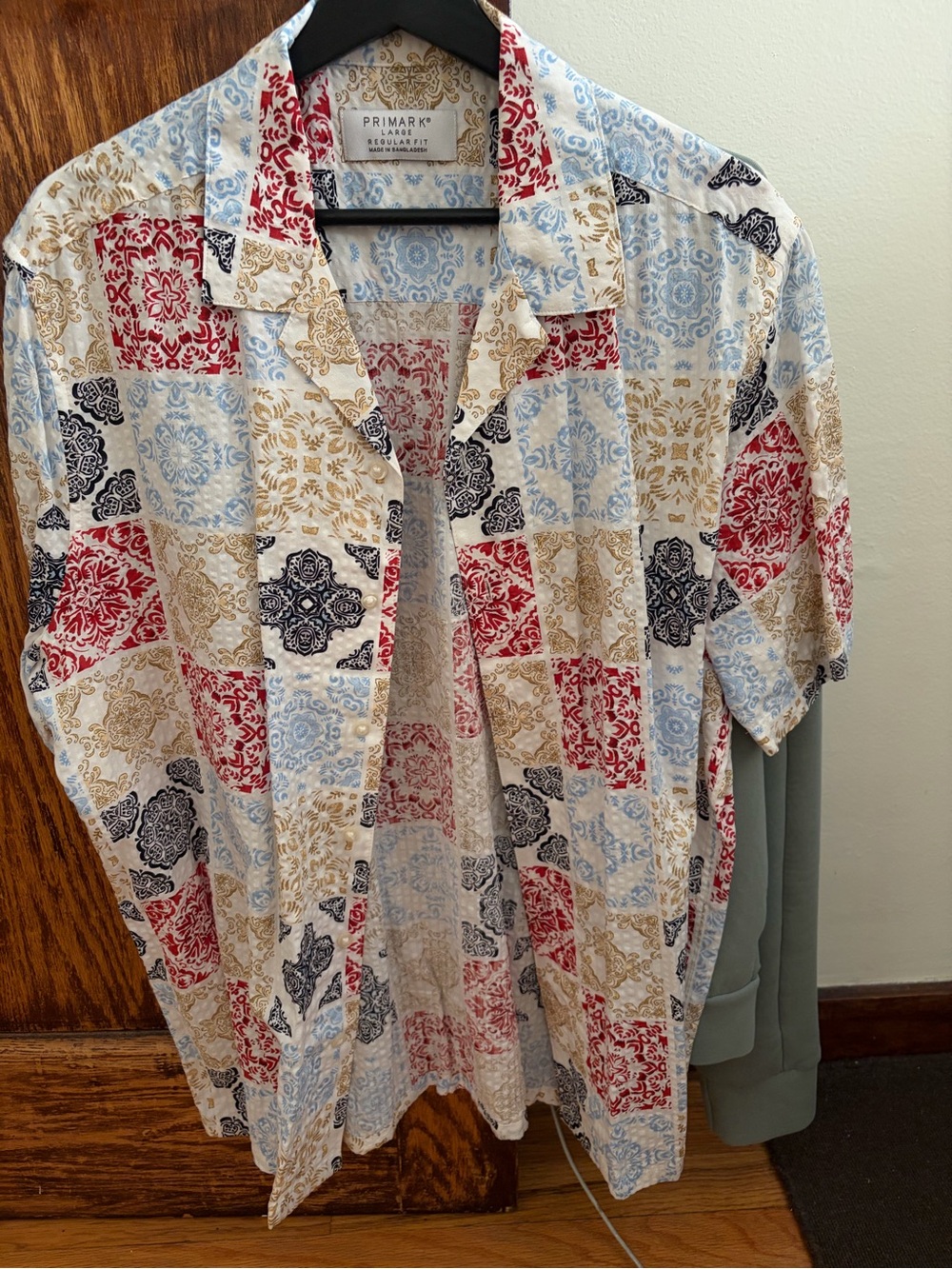 Primark Men's Patchwork Print Short Sleeve Shirt - Red, Blue, Black, Tan, Cream